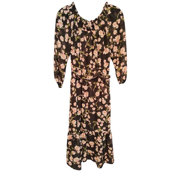 LC Lauren Conrad Women's Small Black Floral Smocked Midi Dress - Picture 2 of 7